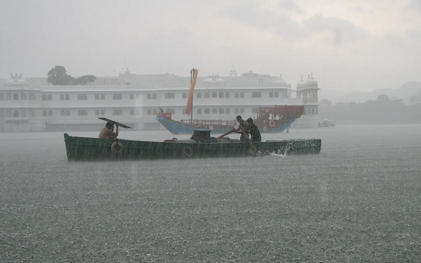 Monsoon rain clouds over a lake in Rajasthan